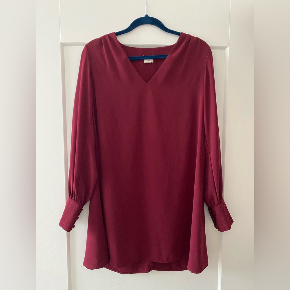 Berry long sleeve shift dress with button detail
